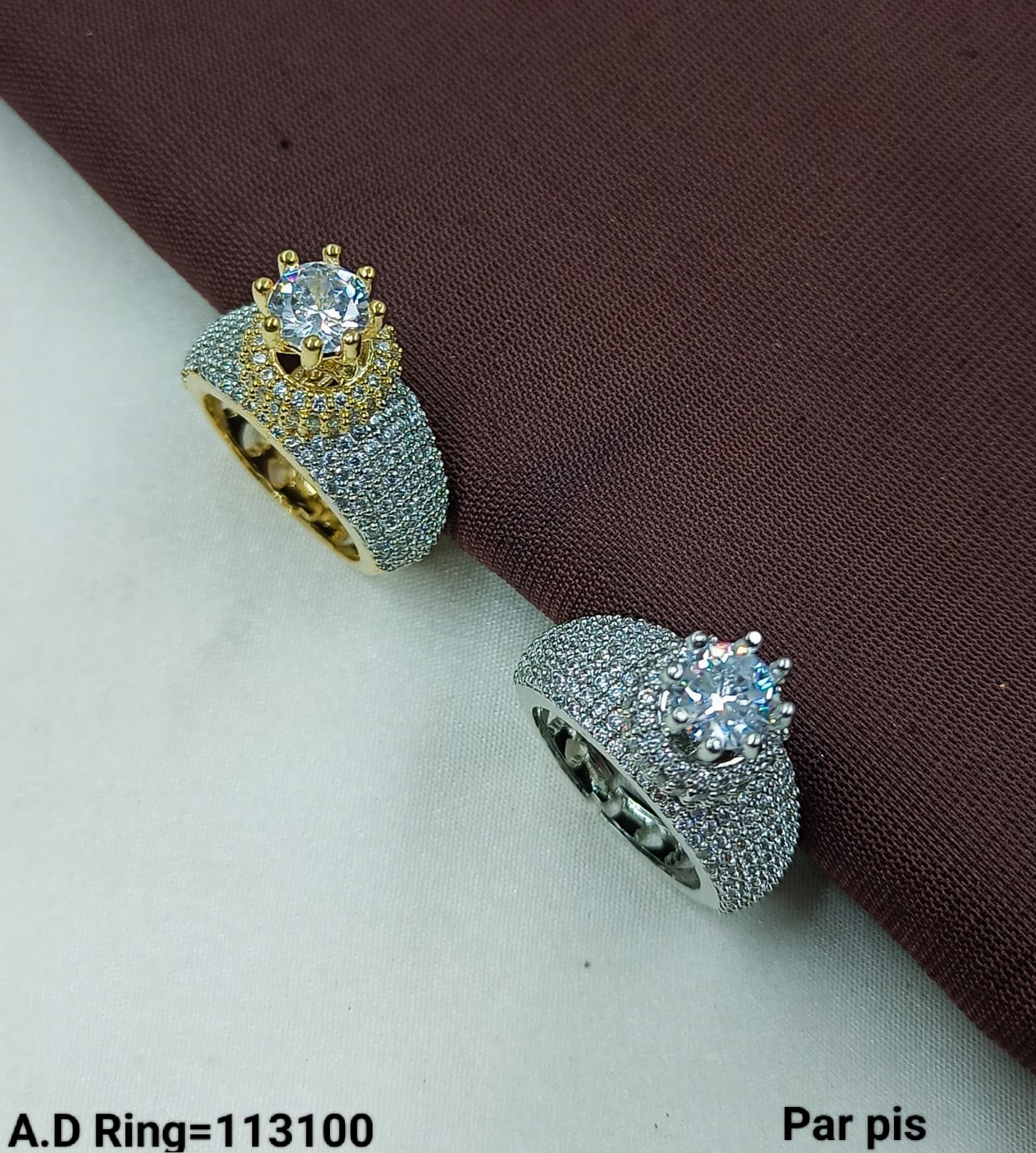 Elegant Solitaire Crown A.D. Ring – Gold & Silver Plated Options (Per Piece)